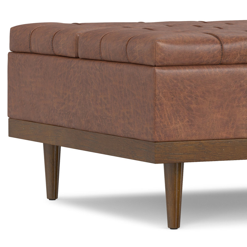 Mariah 36"W Lift Top Table Storage Ottoman with 2 Storage Compartments and Solid Wood Legs, Brown