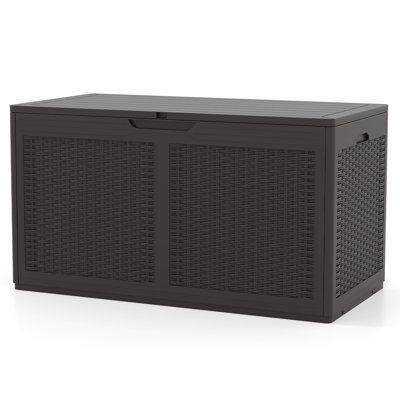 100 Gallon Resin Outdoor Storage Box Waterproof Deck Box w/ Lockable Lid & Wheels