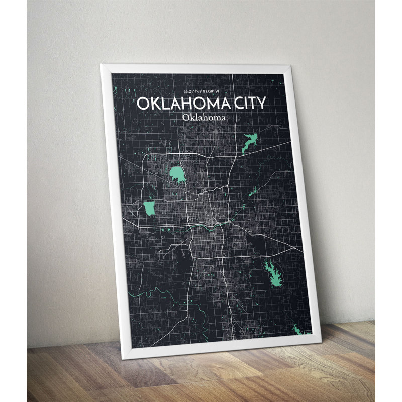 Oklahoma City Map - No Frame Print, 70cm H x 50cm W x 0.13cm D, Black/Blue