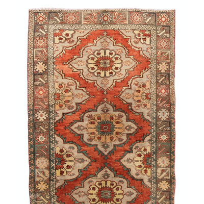 Chemin de table rétro Oushak. Tapis noué à la main pour couloir, 100%