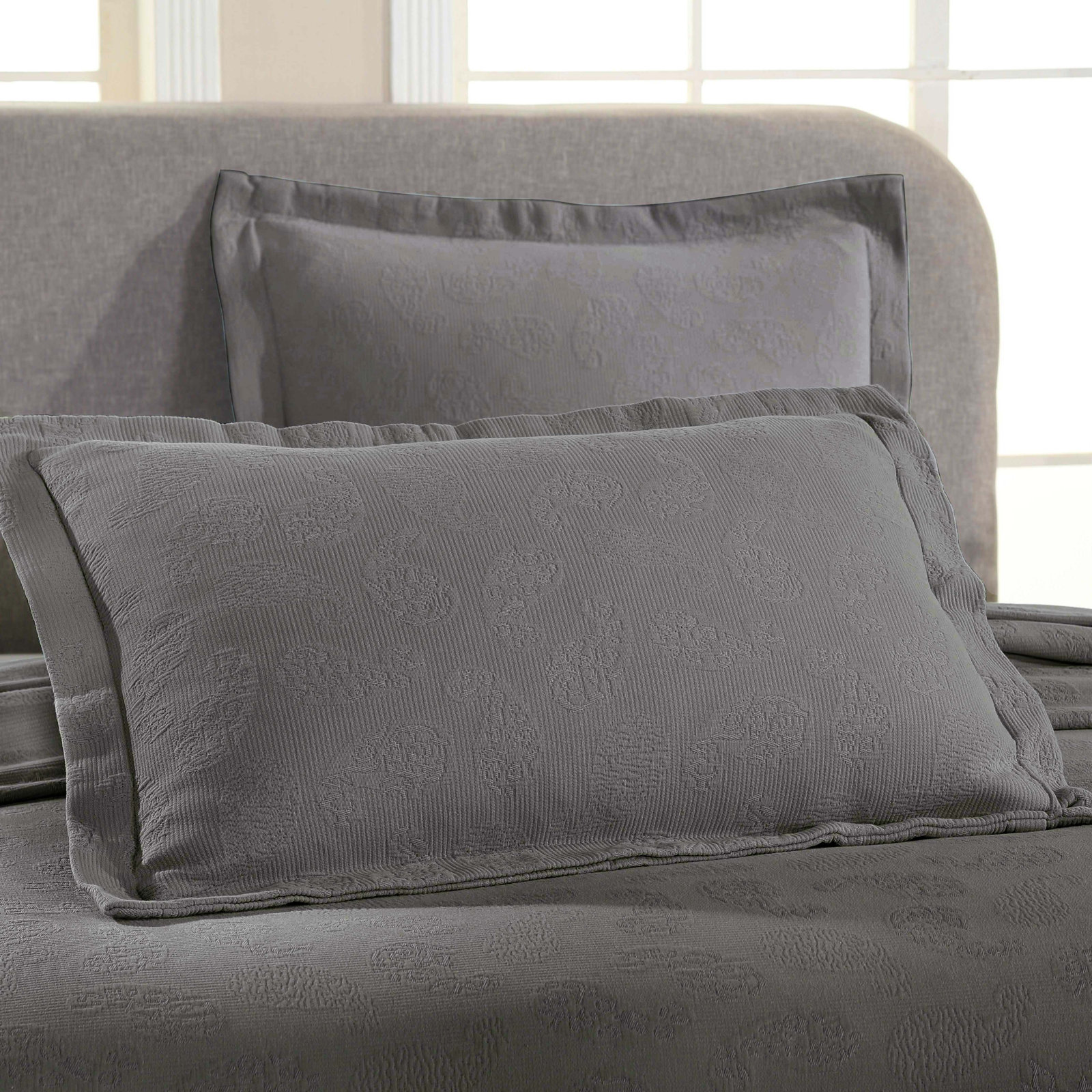 Cotton Bedspread Set, King Coverlet + 2 Standard Shams, Gray