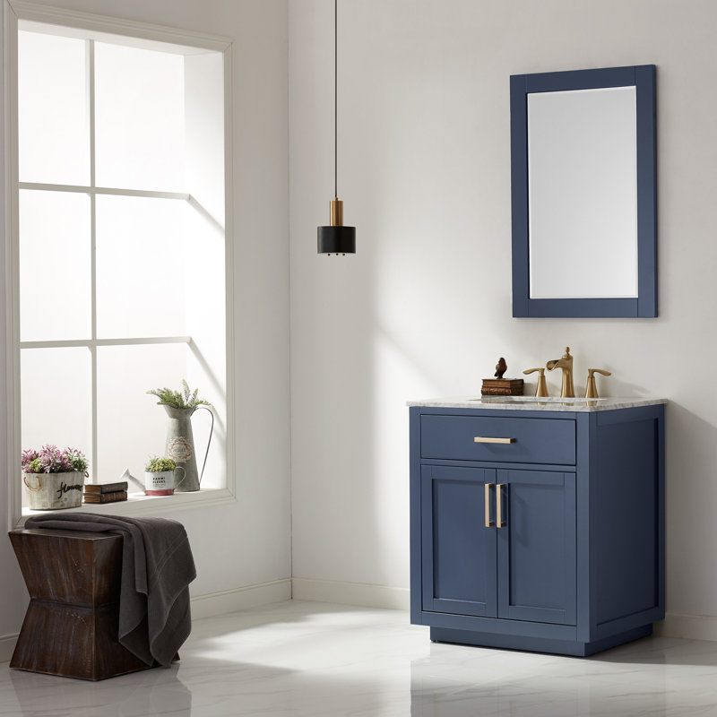 Candrice 30'' Single Bathroom Vanity with Marble Top, Royal Blue