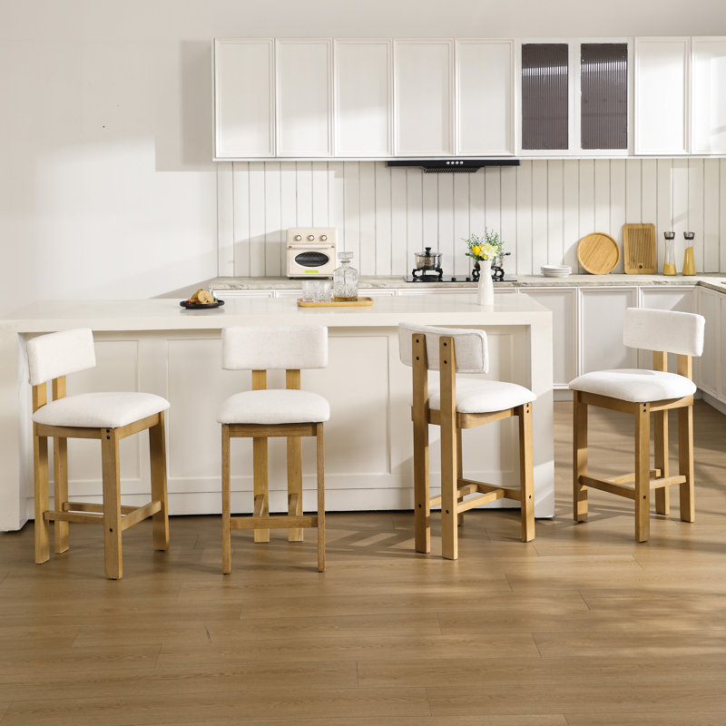 Tabouret rembourré avec structure en bois massif, Beige clair
