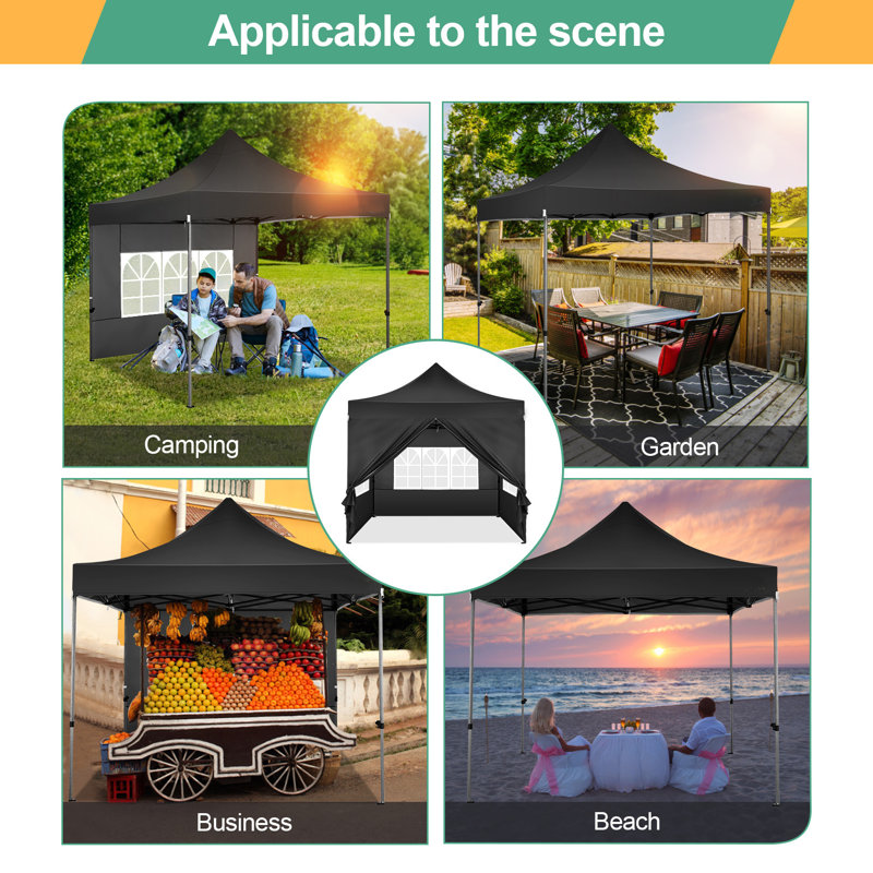 Heavy Duty Pop Up Canopy Tent with 4 Sidewalls, Black