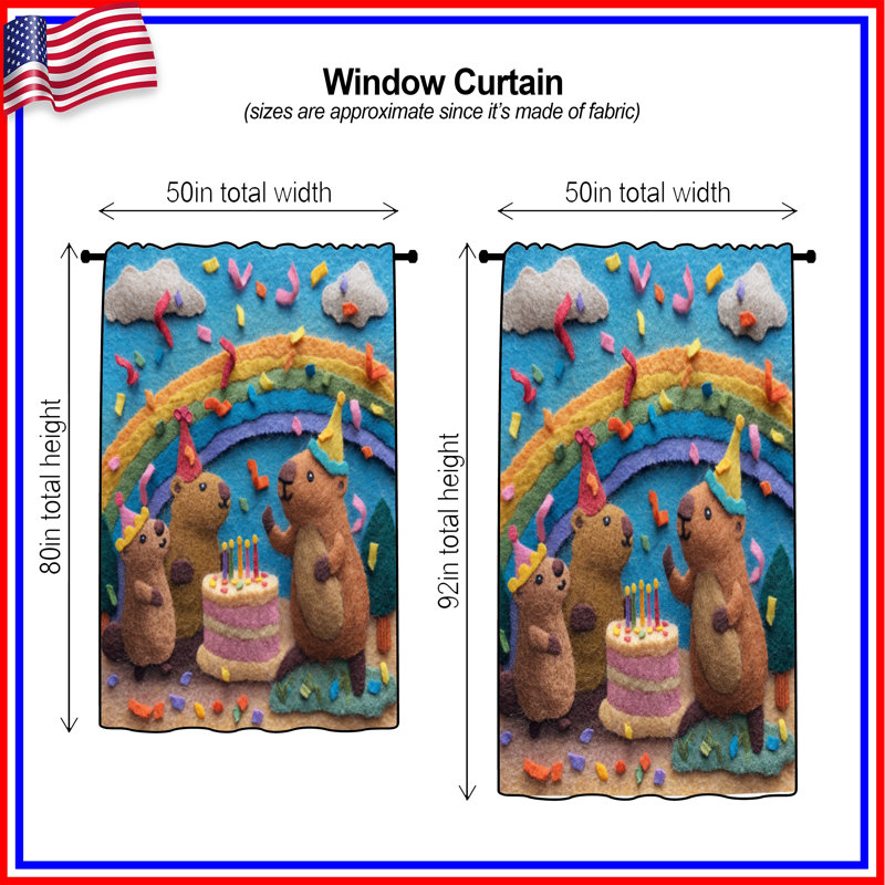 Rideaux de fenêtre Felt Groundhog Birthday Scene, 50 po x 80 po - 1 panneau, Blocage