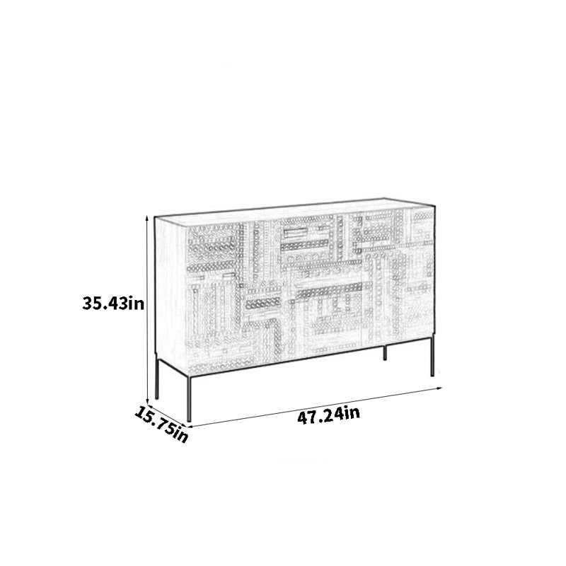 Buffet léger de luxe sculpté, H 35,43 po x l 47,24 po x P 15,75 po