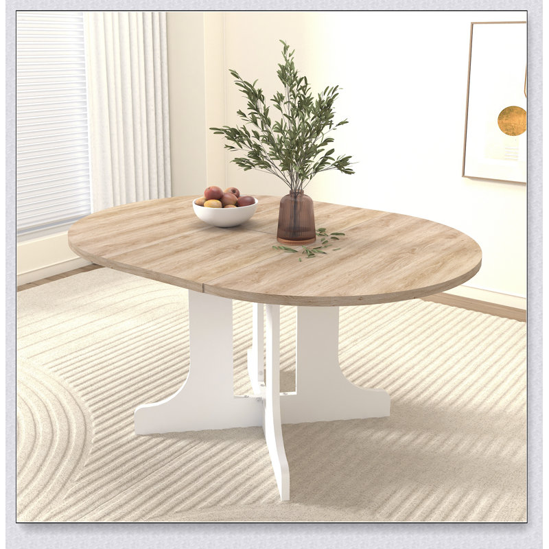 Table de salle à manger pour table de ferme ovale extensible 59 po x 43 po avec tréteaux à feuilles amovibles blanc