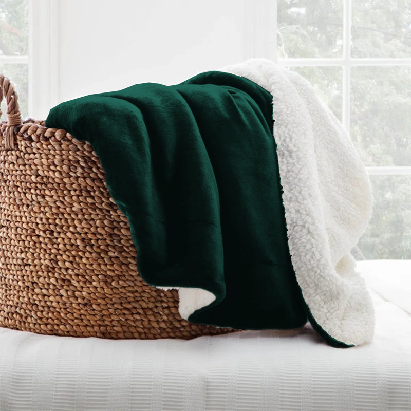 Ultra-Soft Sherpa Fleece Blanket(Reversible), Emerald, 240cm x 200cm