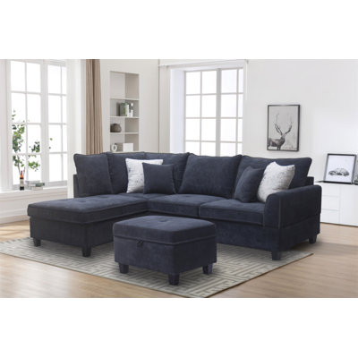 Canapé modulaire en tissu noir l 99,5 po avec méridienne et repose-pieds de rangement Harmony