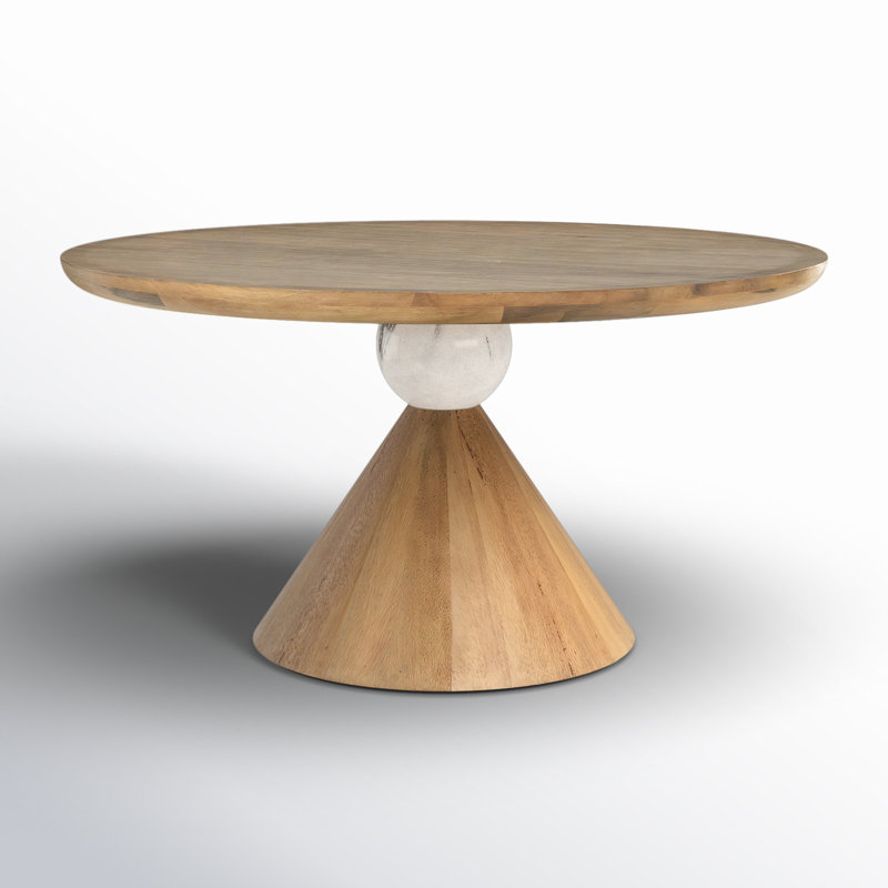 Bibianna Round Solid Wood Dining Table, Smoked Honey/Honed White Marble