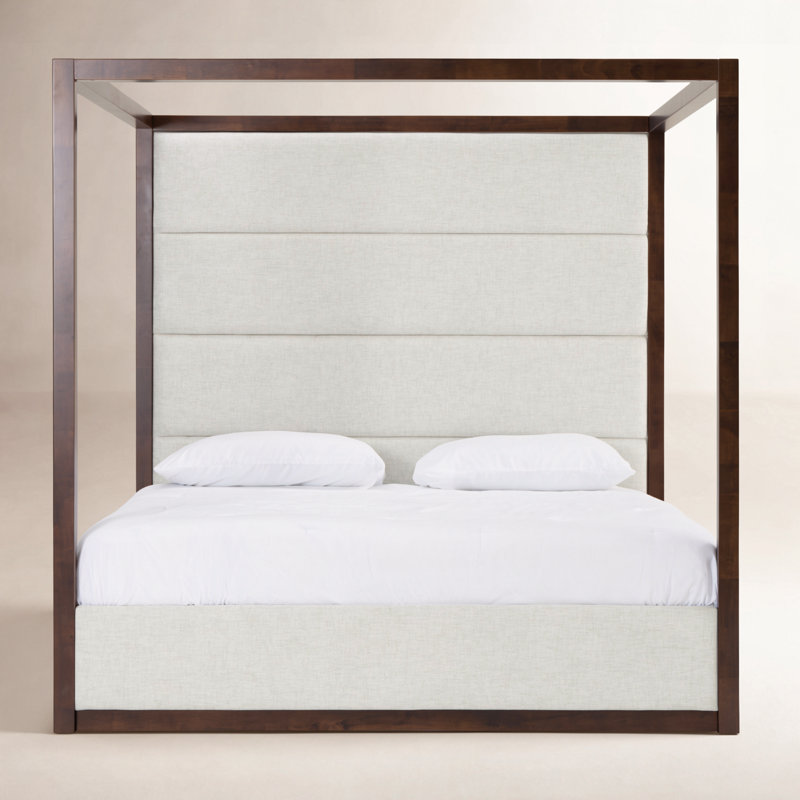Langley Tufted Canopy Bed, King, Cherry/Light Gray