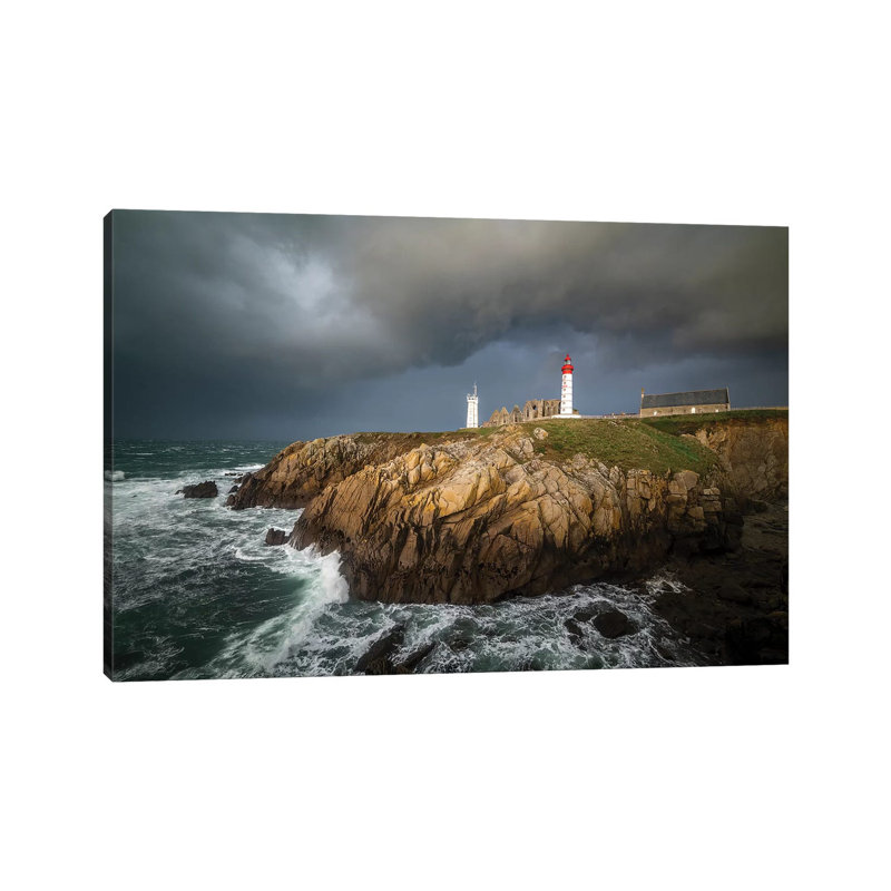 Storm On Saint Mathieu Lighthouse by Philippe Manguin - Print on Canvas, Wrapped Canvas, 66.04cm H x 101.6cm W x 3.81cm D