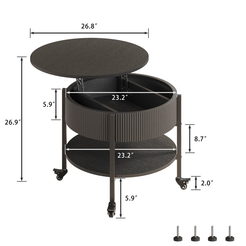 Round Coffee Table With Wheels, Black