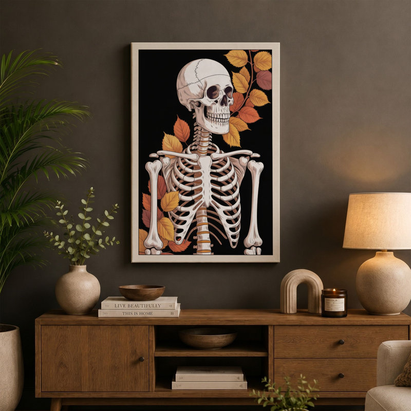 Skeleton Among Leaves Boho - Wrapped Canvas, 18x12 - 45.7 x 30.5 cm, White Border