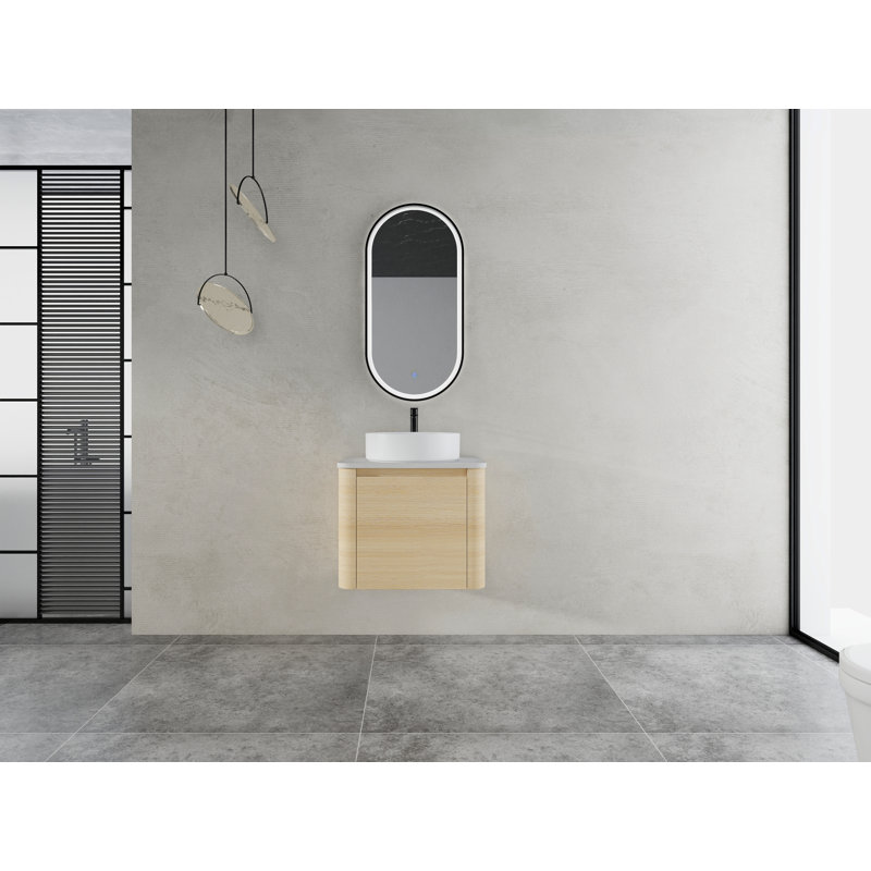 Meuble-lavabo de salle de bain, 23,63 po, contreplaqué, 1 pièce, mural, chêne blanc américain