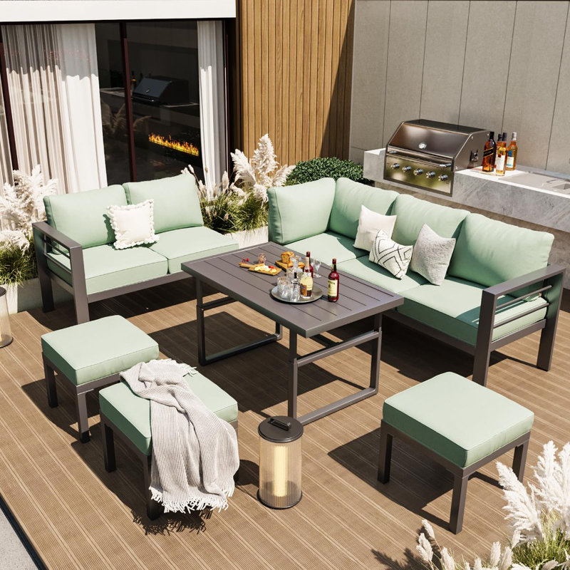 Aluminum Patio Furniture Set With Waterproof Cover, Green