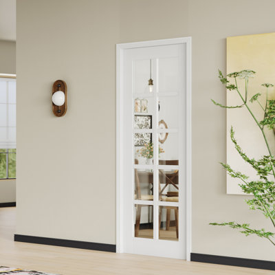 Interior Door Slab with Matching Frame - Prehung 10 Lite Clear Transparent Glass White MDF Interior Door for Pantry