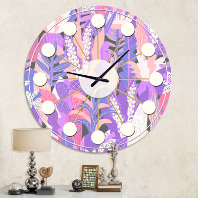 Fantaisie fleurs en mauve - horloge murale moderne Mid-Century