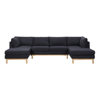 Hallie Black Sherpa 124" Wide Double Chaise Ushape Sectional Sofa