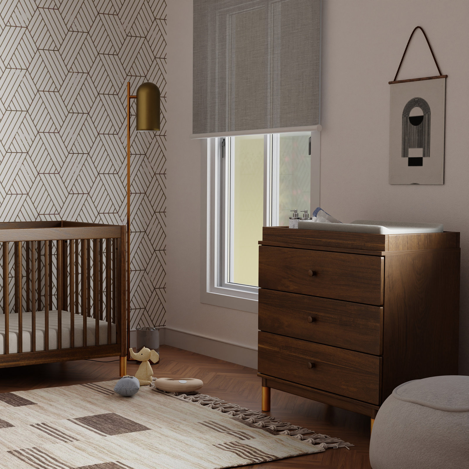 Gelato 3-Drawer Changing Table Dresser, Natural Walnut/Gold