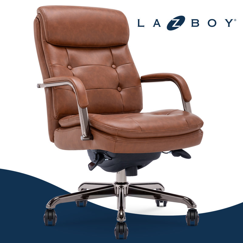 La-Z-Boy Sonata Executive Office Chair With Padded Arms, Bonded Leather, Cognac, Graphite