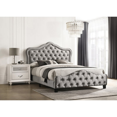 Upholstered Tufted Panel King Bed With Nailheads In Grey -  Rosdorf Park, 109A970291634F2CBF3D879F26E8A0FB