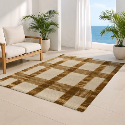 Tapis d'intérieur et d'extérieur à carreaux brun