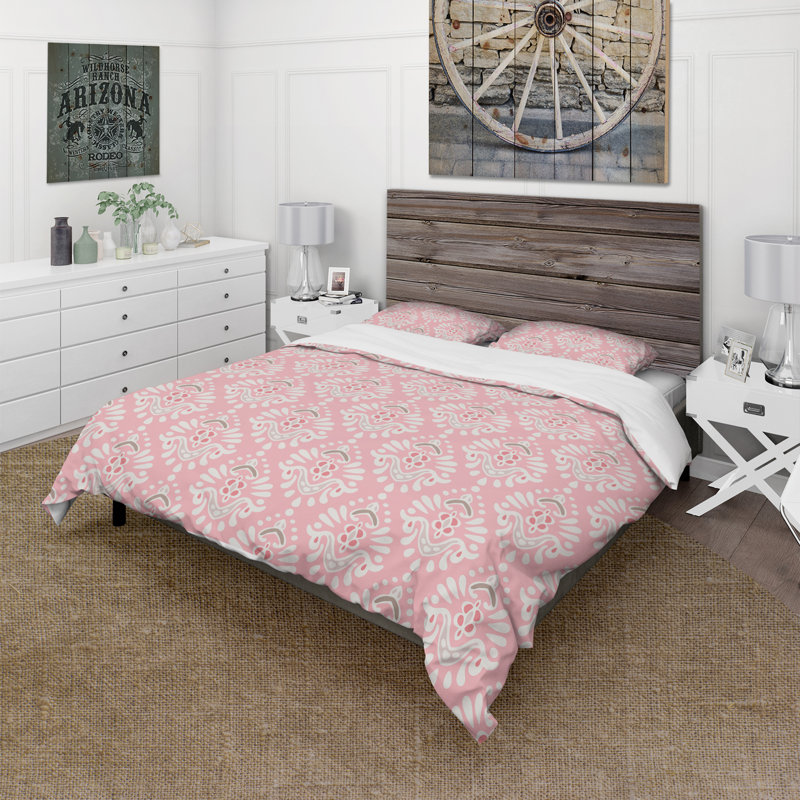 Ensemble de housse de couette rose en microfibre Farmhouse, Housse de couette très grand + 2 taies décoratives