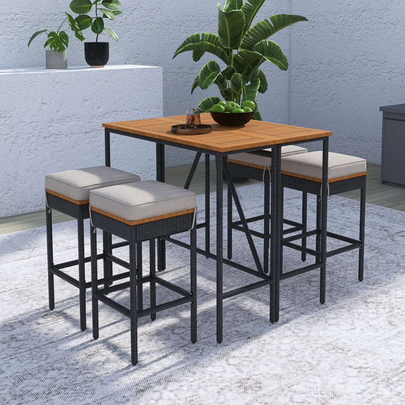 Table de bar d'extérieur 5 pièces en bois d'acacia