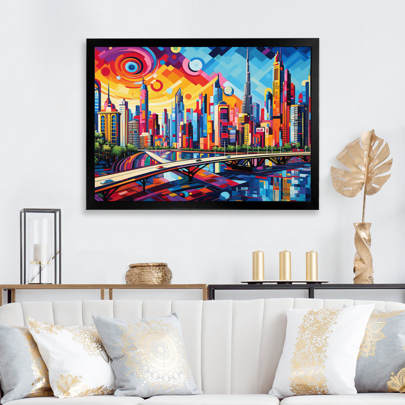 Pop Art Dubai Cityscape II - Cityscapes Canvas Prints, Cadre photo noir, H 24 po x l 32 po x P 1 po