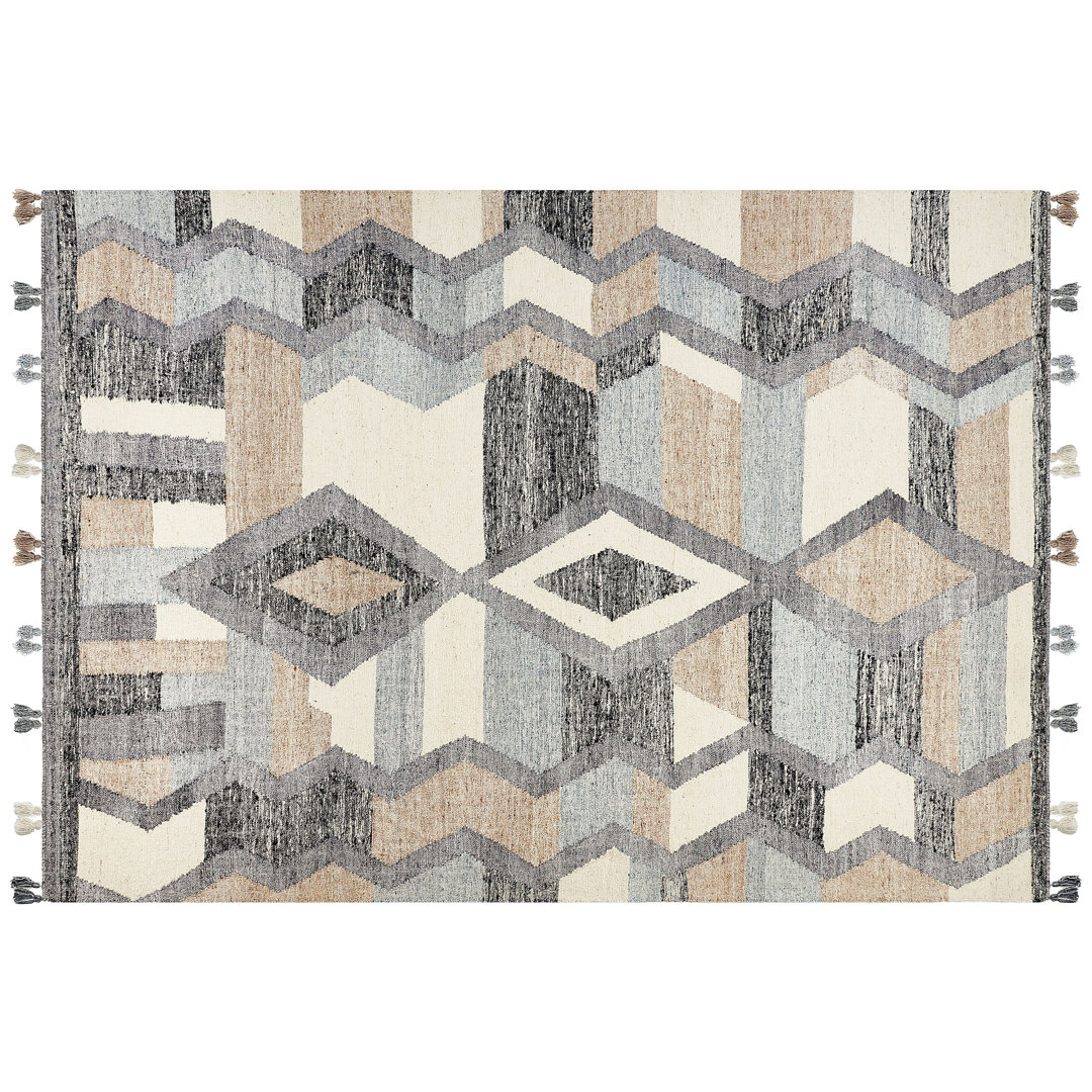 Handgefertigter Teppich Sperazza aus Wolle und Baumwolle in Braun/Grau/Beige