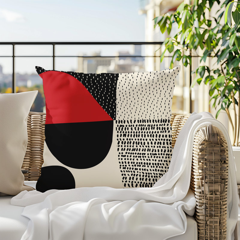Coussin carré intérieur / extérieur pia, H 15 po x l 15 po, Rouge / noir / blanc cassé