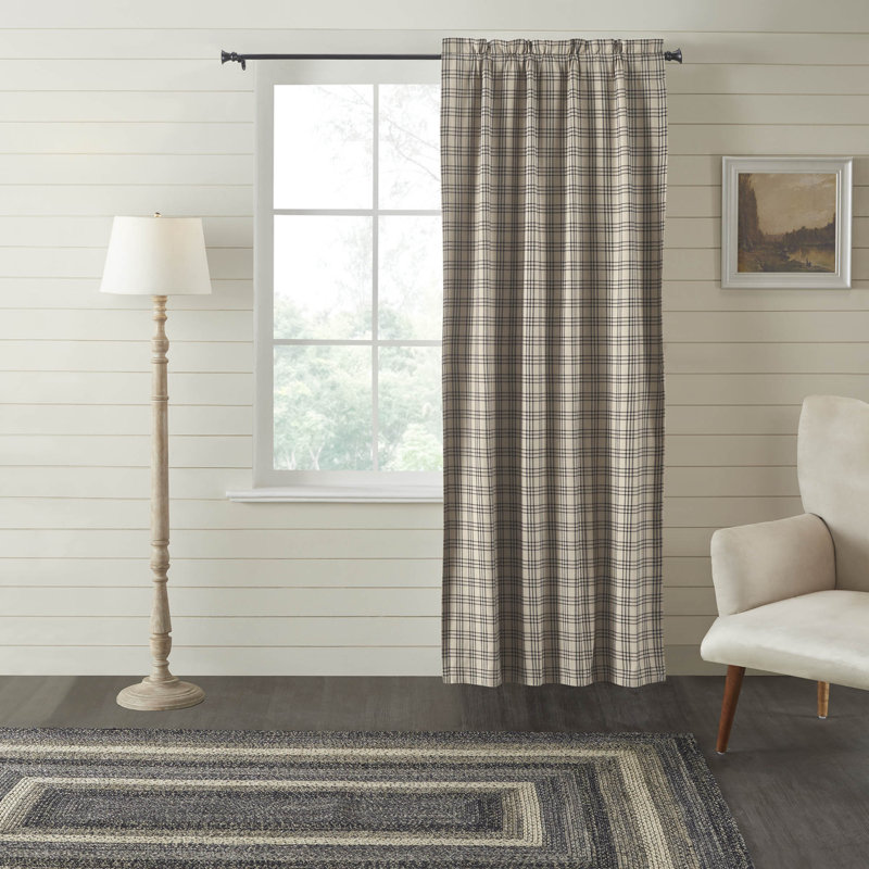  Annie Buffalo Check 100% Cotton Curtain, 40" W x 84" L, Tan