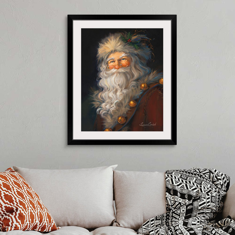 Père Noël, art mural par Susan Comish, H 30 po x l 24 po, Impression encadrée, Noir