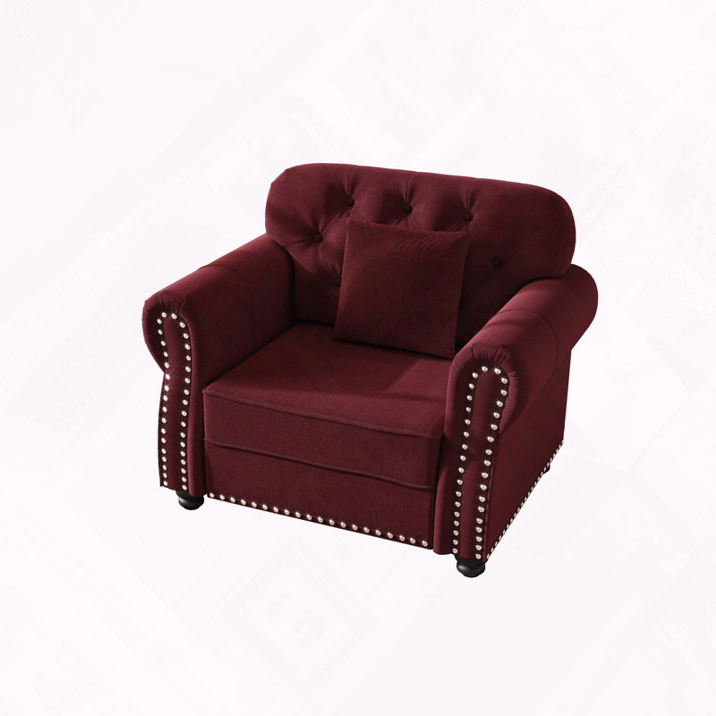 Velours Chesterfield canapé garniture cloutée capitonnée, Bourgogne