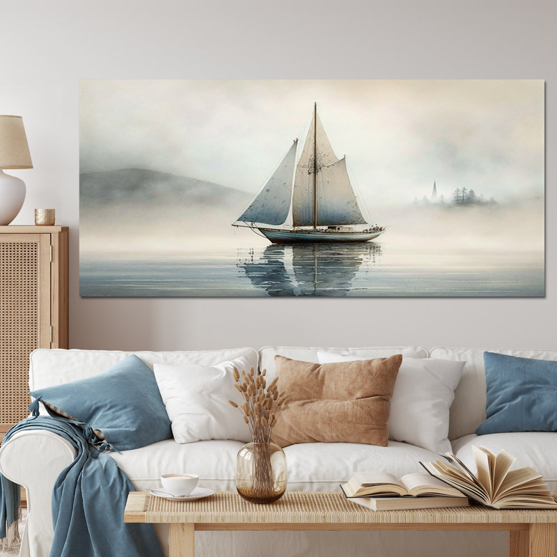Bateau sur le lac I - décoration murale bateau côtier, Toile tendue, H 28 po x l 60 po x P 1,5 po
