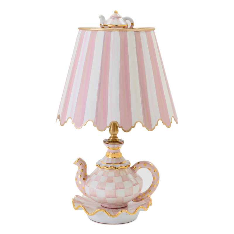Courtly Check Ceramic Teapot Table Lamp, Rosy, Rosy