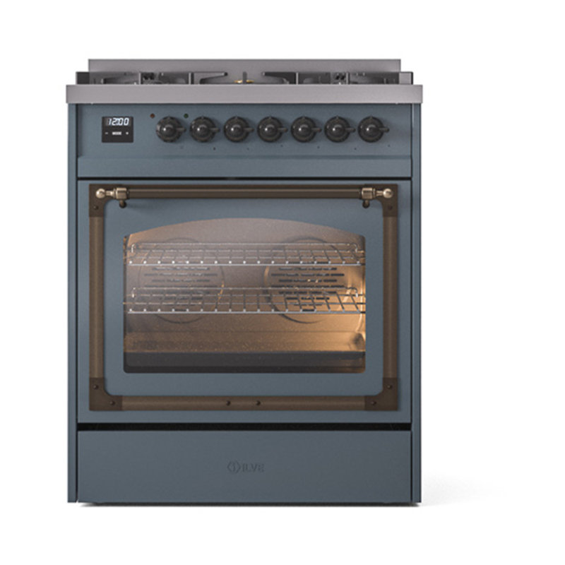 ILVE Nostalgie II Noblesse 30 po à double carburant, Gris-bleu / bronze, Gaz naturel
