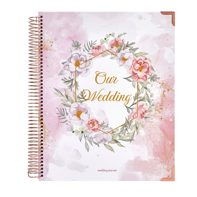 Hexagonal Flower Wedding Planner, 176-Page Hardcover Bridal Binder with Countdown Calendar, 11.42" x 10.04" Organizer
