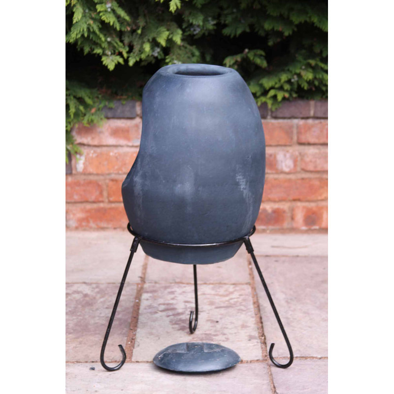 Round Clay Smokeless Chimnea, 85 cm H x 50 cm W x 50 cm D, Charcoal
