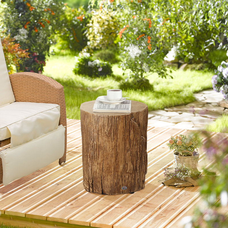 Tabouret de souche d'arbre HOMcom, table d'appoint décorative avec plateau de table rond, table de bout en béton avec finition grain de bois
