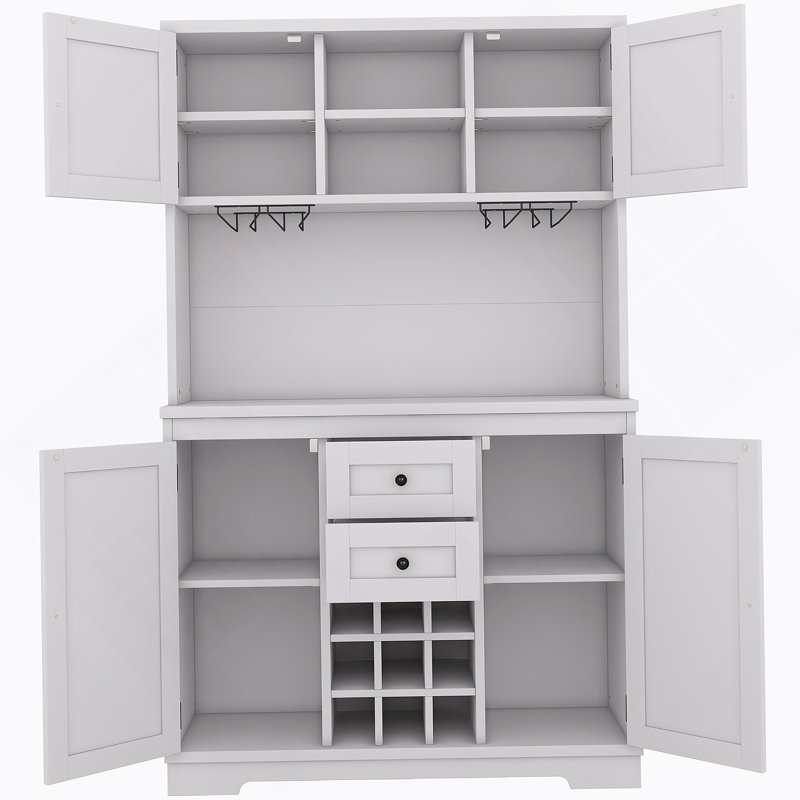 Armoire de cuisine avec rangement Coffee Bar, Blanc cassé, Noir