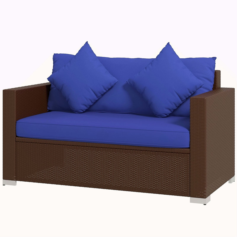Outsunny Patio Wicker Loveseat With Cushions, 2-Seat Outdoor PE Rattan Couch Sofa With Throw Pillows, For Porch, Backyard, Garden, Poolside