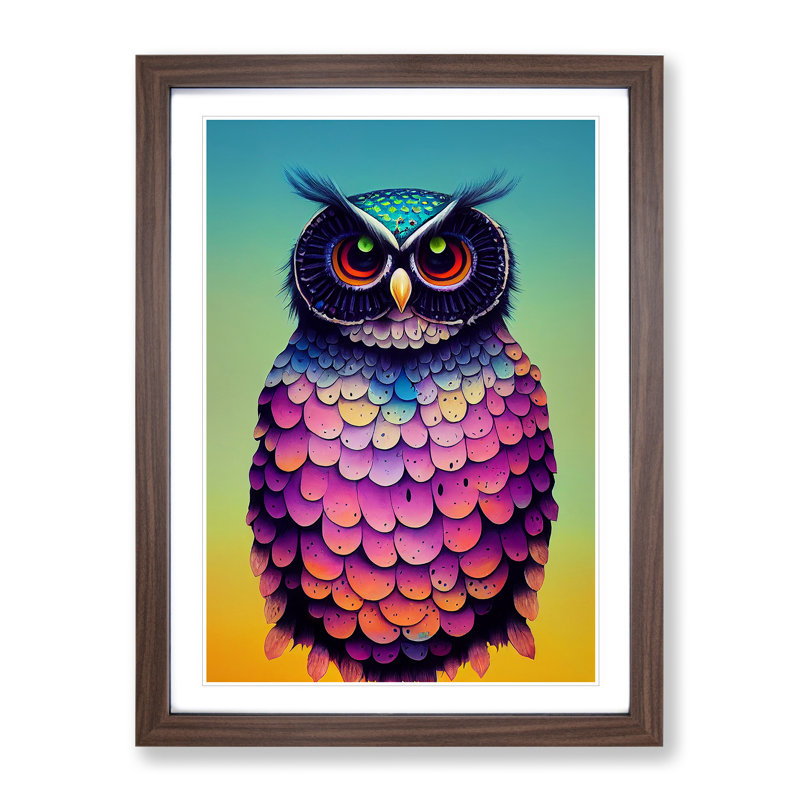 Owl - Framed Print, 46cm H x 34cm W x 2cm D, Walnut