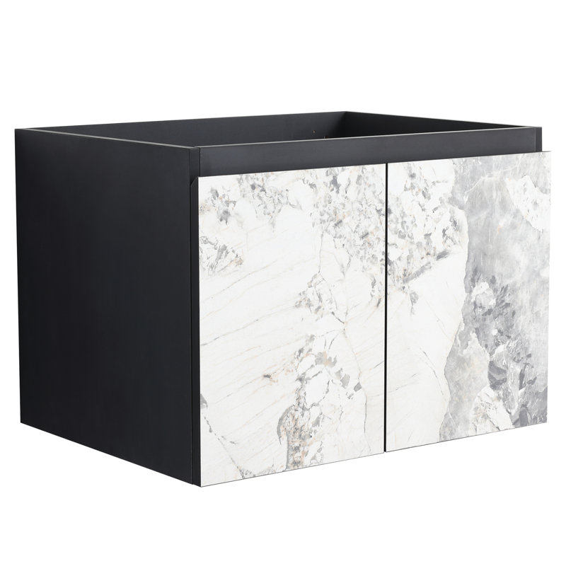 Meuble-lavabo 24 po noir Lavabo en céramique et porte à fermeture en douceur. Moderne. Contreplaqué. Espace généreux pour les accessoires de fixation murale. Évier. Ample
