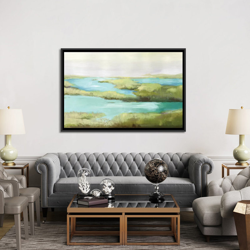Paradis Perdus by Allison Pearce - Painting, No Mat, 40" H x 60" W x 1.5" D, Black Frame