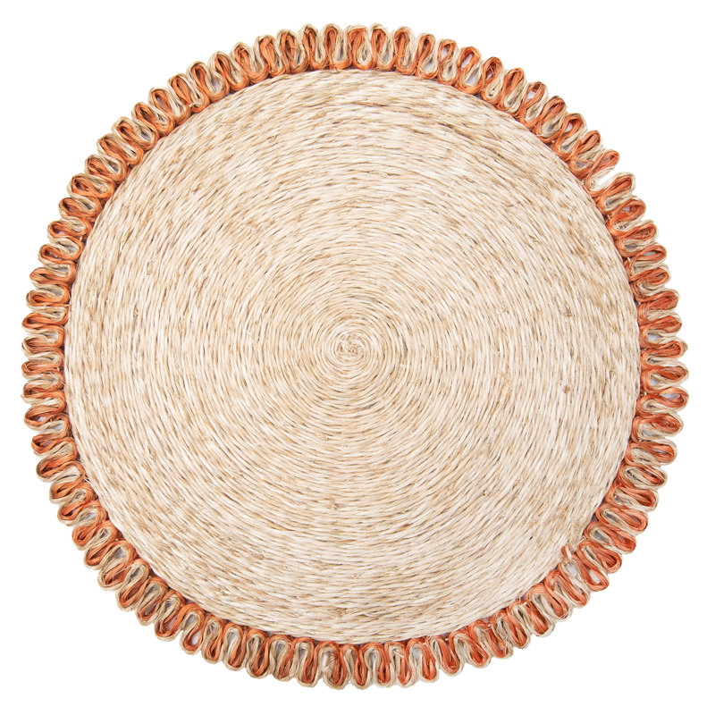 Amaretto Abaca Round Placemat, Natural/Orange
