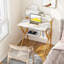 Petit bureau, bureau d'ordinateur de 27,5 pouces pour les petits espaces, bureau compact avec rangement, petite table d'étude avec support pour bureau personnel, marbre blanc et pieds dorés
