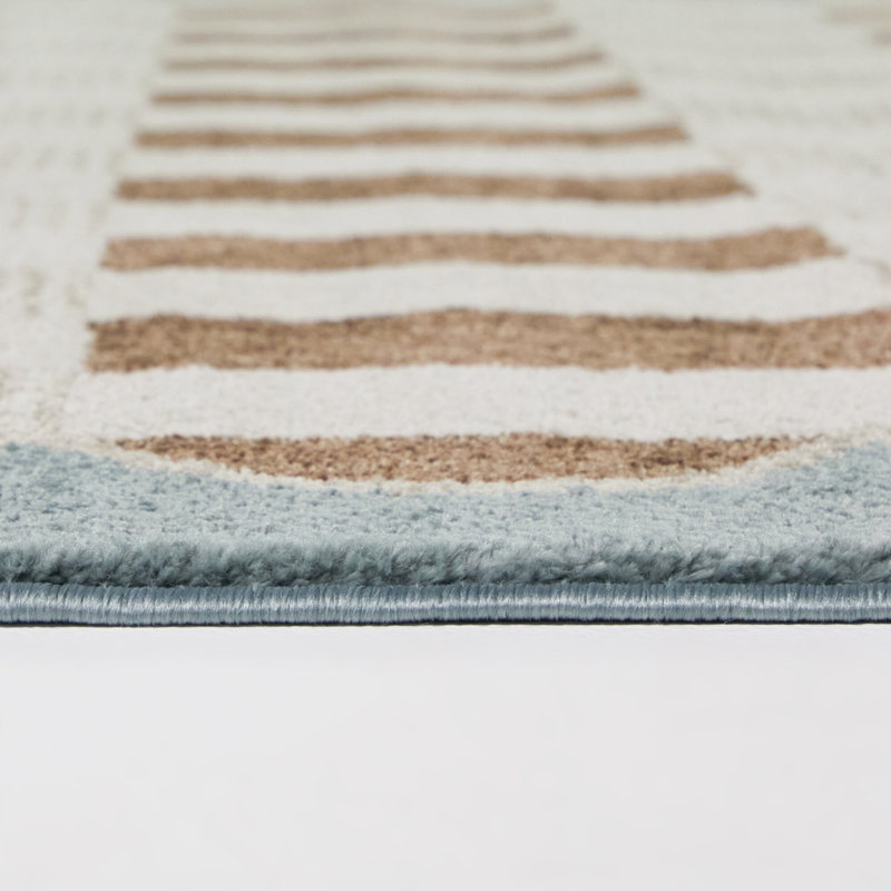 Tapis bleu / rouge Schroder, 5 pi 3 po x 7 pi