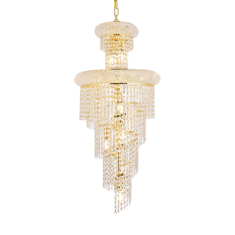 Lustre en cristal 32 lumières Primo, Teck doré (fumé) / strass Swarovski